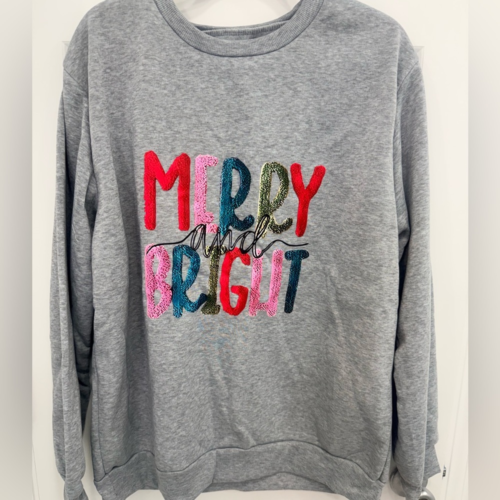 Festive Gray 'Merry and Bright' Women's Sweatshirt